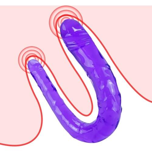 Double Dildo U Shape Flexible Double Dong Soft Jelly Dildo Realistic Vagina Anal Sex Toys For Women Lesbian Artificial Peins