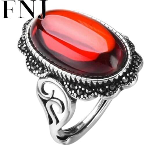 FNJ 925 Silver Ring MARCASITE Original S925 Sterling Silver Rings for Women Jewelry Adjustable Size Green Yellow Agate