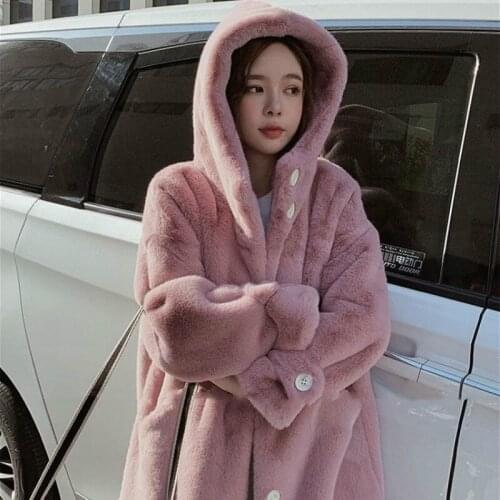HStar Faux Fur Coat Women Casual Korean Hoodies Furry Thick Bat Sleeved Warm Long Faux Rabbit Fur Jacket Loose Winter Coat