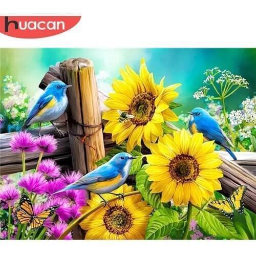 HUACAN Full Drill Diamond Painting Bird Cross Stitch 5D Diamond Embroidery Animal Mosaic Sunflower Art Rhinestone Home Decor