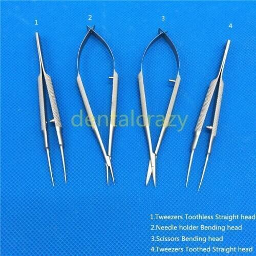 Ophthalmic microsurgical instruments 12.5cm scissors+Needle holders +tweezers stainless steel surgical tools 4pcs/set