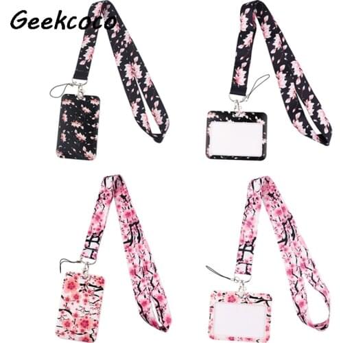 J2725 Cartoon Cherry blossoms Card Holder ID Holder Bus Card Holder Staff Card With Lanyard Accessries Gifts