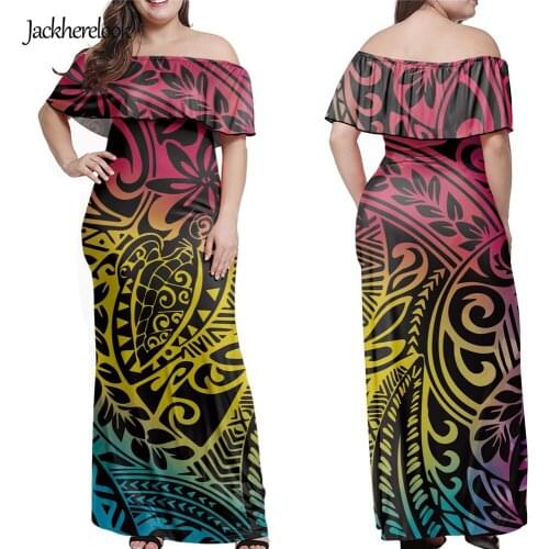 Jackherelook Summer Fashion Women Dress Sexy Off Shoulder Dresses Polynesain Tribal Floral Print Maxi Long Dress Vestido Mujer