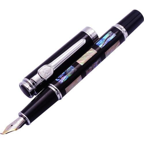 Jinhao 8802 Sea Shell Metal Fountain Pen Bent Nib, Fude Pen Fine To Broad Size Calligraphy Ink Pen for Writing, Drawing Office