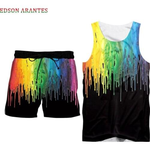Colorful 3D Paint Print 2 Piece Tank Tops Sets Summer Outdoor Workout Sleeveless Hoodie Vest Shorts Suit Unisex Customized S-6XL