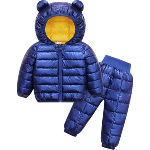 Kids Jackets+Pants Sets 2pcs Winter Cotton-Padded Coat Boys Hooded Coat Warm Toddler Infant Baby Clothes Suit Girl Child Costume