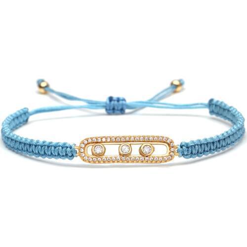 Copper Cubic Zirconia Minus Move Charm Bracelet Women Grey Pink Red Blue String Handmade Slide Knot CZ Adjustable Jewelry Gift