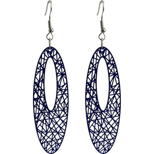 Metal Spray Paint Filigree Earrings for Women Navy Blue Purple Hollow Oval Mesh Fashion Female Jewelry Girl Gifts Wholesale