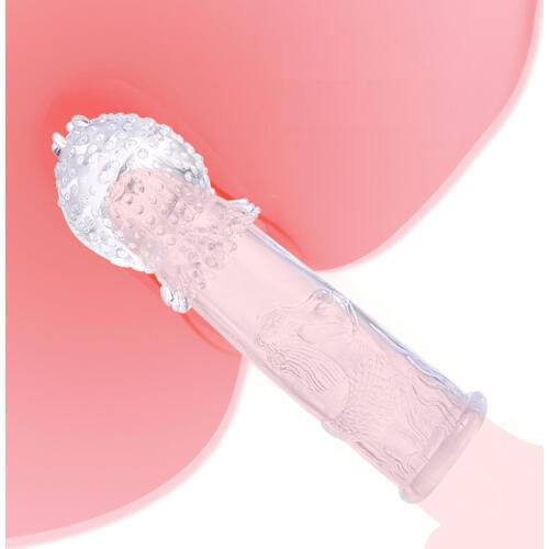 Adult Sex Toys Penis Sleeve Reusable Condom Delay Long Sleeve Crystal Delay Time Cock Ring Sleeve Sex Toys for Men Dick Sleeve