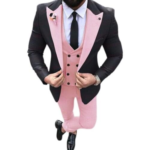 2021 Fashion Wedding Men Suits Pink Peak Lapel Costume Homme Slim Fit Prom Terno Masculino Best Man Blazer Groom Wear 3 Pieces