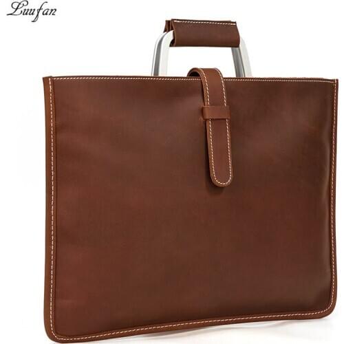 Luufan Genuine Leather Briefcase For Man A4 File Document Handbags Male Crazy Horse Leather Laptop Bag Fit 14 Inch Business Bag
