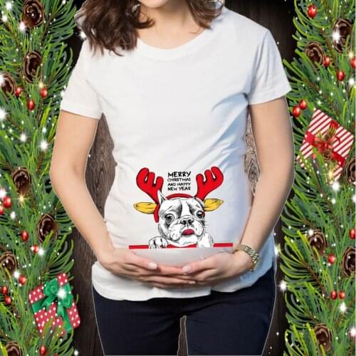 Pregnant Women Maternity Clothes Pregnancy Merry Christmas Dog Graphic Tee Baby Print Pregnant Funny T-shirt Maternity Tops