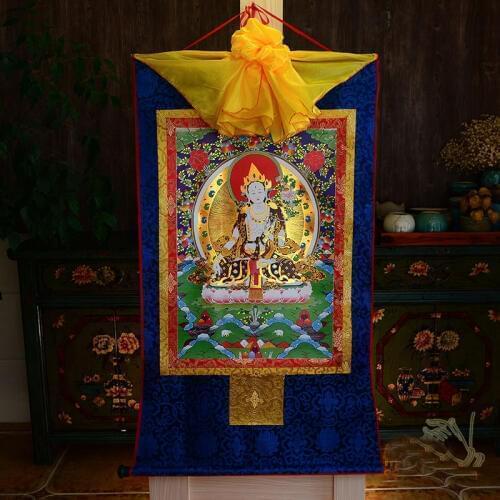 Wholesale Buddhist supplies-120CM LARGE--Tibet Buddhism ART White Tara Bodhisattva Buddha Thang-ga Thangka painting