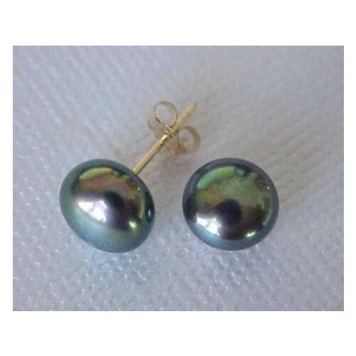 A pair of natural 10-11mm Freshwater pearl BLACK pearl earrings