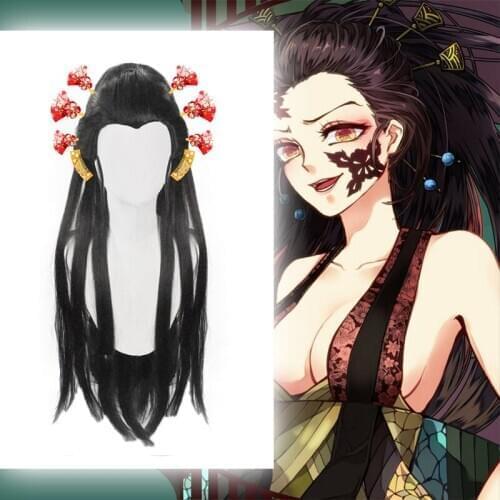 Anime Comic Demon Slayer Kimetsu no Yaiba Cosplay Wigs Daki Cosplay Wig Heat Resistant Synthetic Wig Long Black Straight Hairs