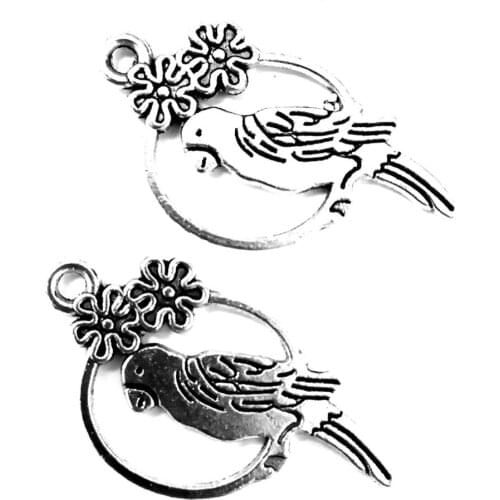 30pcs Parrot charms pendant 14x28mm antique silver ornament accessories jewelry making DIY base material
