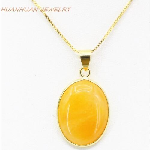 Charms Oval Shape Stone Pendant 18x27mm Copper Stainless Steel Chain Natural Jades Necklaces & Pendants For Women Jewelry B3345