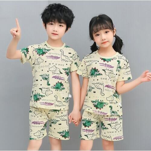 Boys girls Casual Suit Summer Cotton Short-sleeved Cartoon T-shirt + Shorts Baby Sports 2 Piece Children Sets Kids pajamas