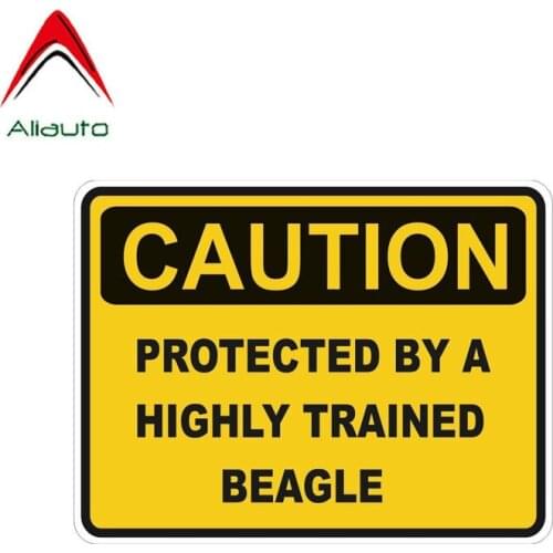 Aliauto Warning Car Sticker Protected By A Highly Trained Beagle Caution Waterproof Sunscreen Decal Accessories,13cm*10cm