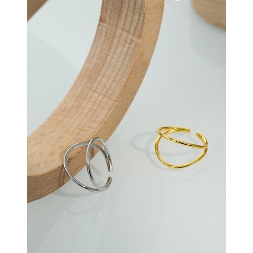 Simple 925 sterling silver double layer line rings for women fine jewelry, fashion adjustable finger ring silver 925 accessories