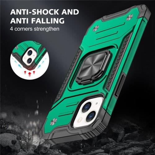 Shockproof Armor Ring Case For iPhone 13 Pro 11 12 Pro Max XR X XS Max 7 8 Plus Hard PC Soft Frame Bracket Case Coque Funda capa