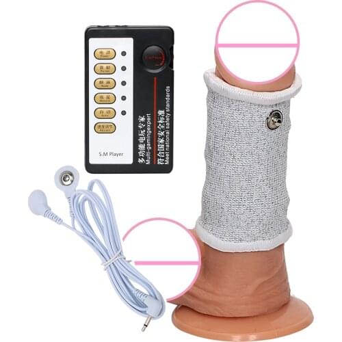 Conductive Fiber Sleeve Penis Enlargement Electric Stimulator Cock Stretcher Sex Toys For Men Medical Massager Machine Erotic