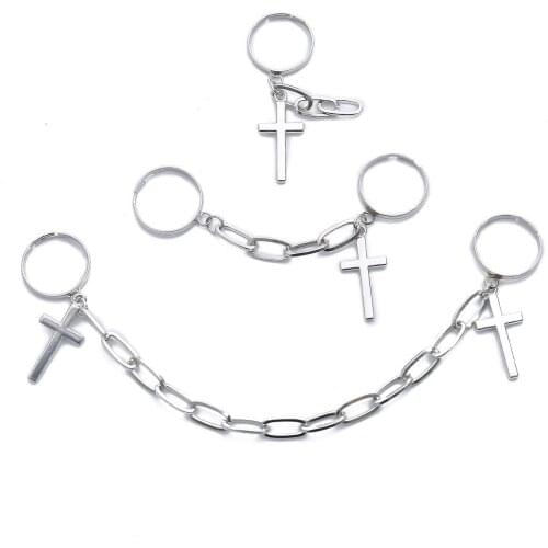 Silver Color Plated Retro Punk Hip-Hop Cross Ring Hand Finger Chain Adjustable Rings Jewelry Gift for Men Women Unisex Ring