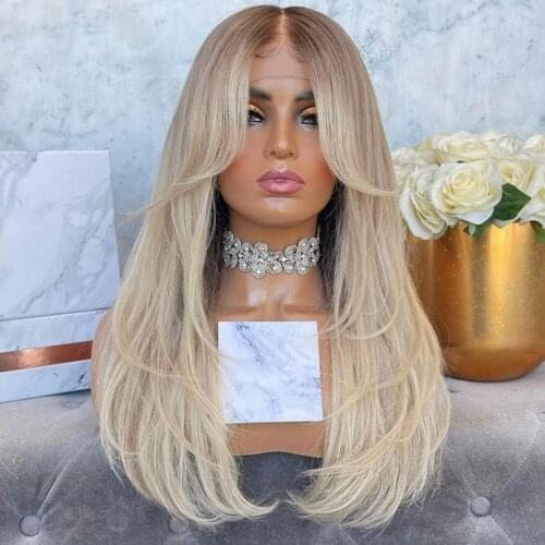 613 Ombre Blonde Synthetic Lace Front Wig Blonde Straight Lace Wigs For Black Women Natural Wavy Middle Part Heat Resistant Hair
