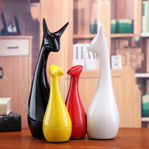 Nordic Creative Home Ceramic Figurines Crafts Decoration Desktop Ceramic Rabbit Lucky Swan Office Coffee Ornament Wedding Gift