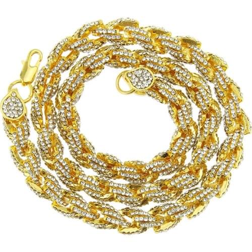 Hip Hop Rhinestones Paved Bling Iced Out Twist Rope Chain Necklace for Men Hiphop Rapper Jewelry Gold Silver Color Drop Shipping