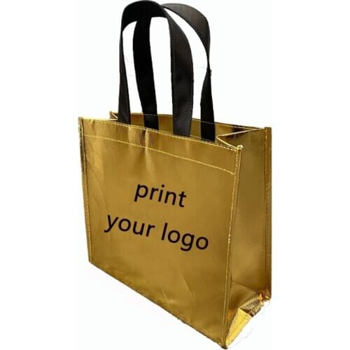 200pcs Custom logo Gold Shopping bags with logo High quality Suture bags Clothes bags Shoes bags non woven bags