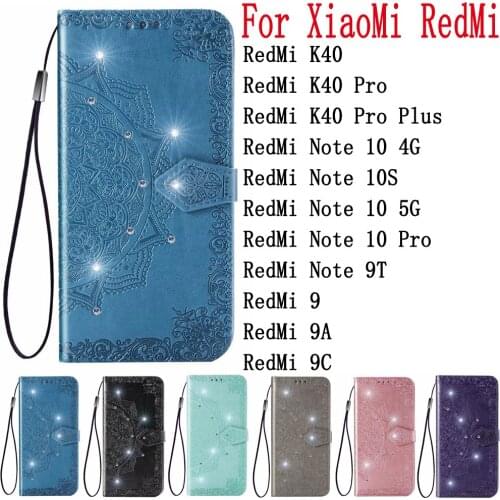 Sunjolly Leather Case Flip Card Wallet Stand Cover coque For XiaoMi RedMi K40 Pro Plus 9 9A 9C RedMi Note 9T 10s 10 4G 5G Pro