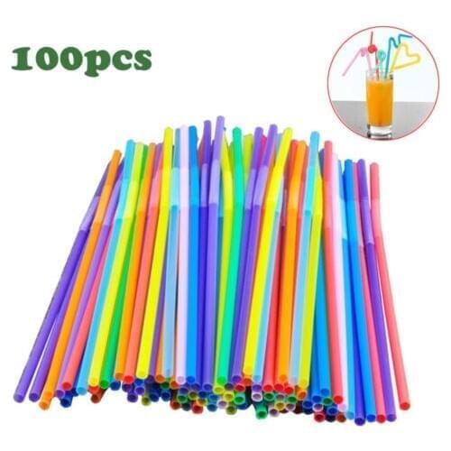 2020 New Hot Fashion 100pcs Stripes Straws Extra Long Flexible Drinking Bendy Home Colorful Party Bar Supplies
