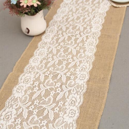 Vintage Burlap Lace Table Runner Household Jute Tablecloth Wedding Party Decoration Accessories