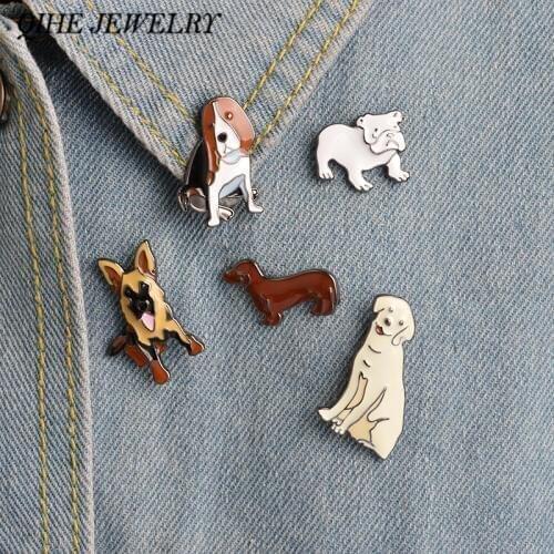 QIHE JEWELRY Bulldog Golden Retriever Shepherd Dog Dachshund Dog Pin Brooch Enamel Lapel Pin Jewelry For Animal Lover