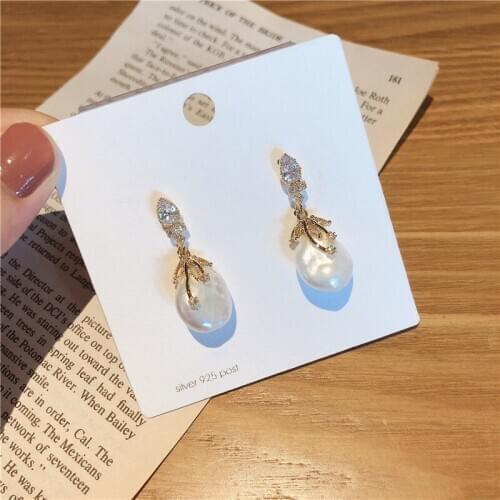 SHELA High Quality S925 Sterling SilverPins Zirconia Natural Freshwater Baroque Pearl Stud Earrings For Women Fashion Jewelry