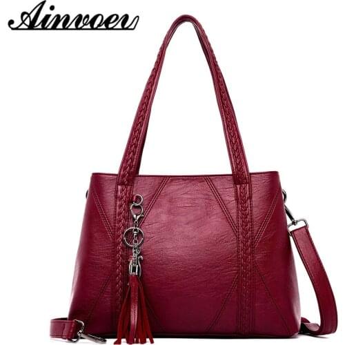 Ainvoev Famous Big Handbags High Quality New Leather Tassel bags Large Capacity Women Shoulder Bag