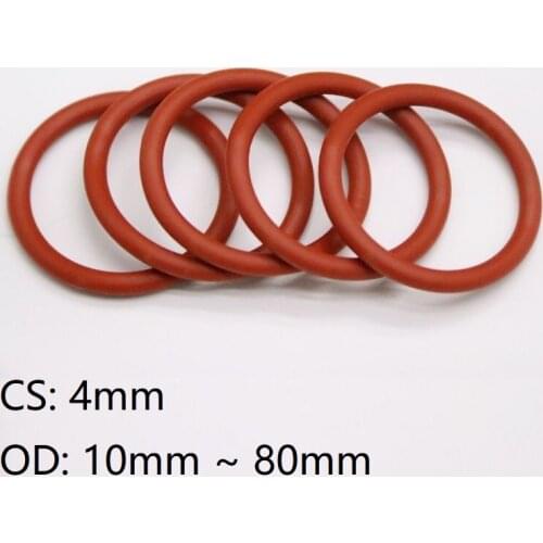 10pcs Red Silicone Ring Gasket CS 4mm OD 15 ~ 80mm Silicon O Ring Gasket Food Grade Rubber o-ring vmq assortment hvac tools
