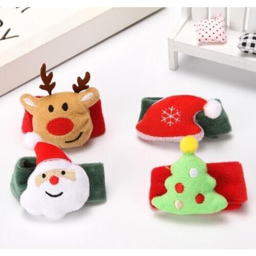 2pcs/4pcs Cartoon Christmas Santa Cap Tree Elk Slap Bracelet Kids Wristband Flexible Wrap Slap Enfant Bangle Happy New Year Gift