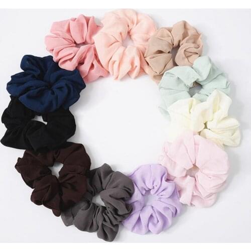 2Pcs chiffon simple solid color large intestine ring hair band elastic band fabric hair ring jewelry womens accessories