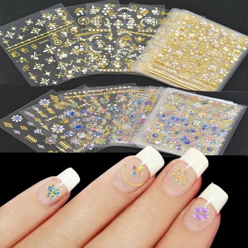 24/30pcs/set Bronzing Rhinestones Nail Sticker Decal Gold+Colors/White+Gold Manicure Mirror Glitter Effect Decoration Sticker#12