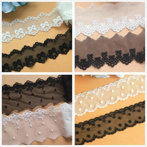 1cm-7cm Tulle Embroidered Lace sewing Trims 5 Yards White Lace black tulle lace Trims 3D Flower Polyester Appliqued