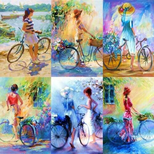 5D Diy Square/Round Diamond Painting Bicycle Girl Mosaic Rhinestone Diamond Embroidered Cross Stitch Home Gift