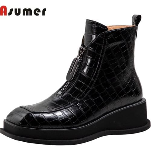 ASUMER 2022 New Arrival Women Winter Boots Fashion Hot Sale Ankle Boots Comfortable Genuine Leather Boots Concise Platform Boots