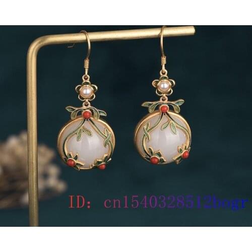 White Jade Flower Earrings Chalcedony Fashion Gifts 925 Silver Jewelry Gemstone Natural Amulet Zircon Crystal Women Charm