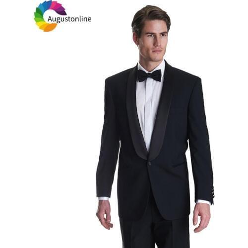 Black Groom Tuxedos Men Suits for Wedding Slim Fit Best Man Blazers Jacket 2Pieces Shawl Lapel Custom Made Men Suits with Pants