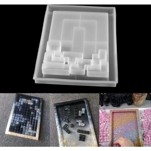 Tetris Silicone Molds Coaster Tray Crystal UV Epoxy Resin Casting Mold For Home Decoration Kids Game Play DIY Jewelry Making