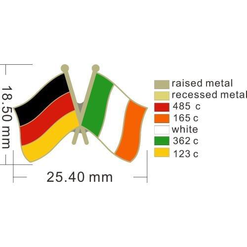 Ireland & Germany cross flag lapel pin badge+Iron plated brass+paints+epoxy+butterfly back button-Free shipping(300 pcs/lot)
