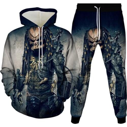 Men Punk Skull Horror Movies Predator Alien 3D Print Tracksuit Hoodies+Trousers 2Pc Sets Clothes Male Party Suit Plus Size S-6XL