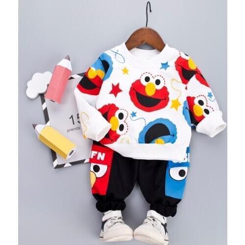 Fashion Boy Girl Cartoon Clothes Children Suit Set Casual Hot Sale Kids Costume Boy Clothing Set T-shit + Black Pants New Coat